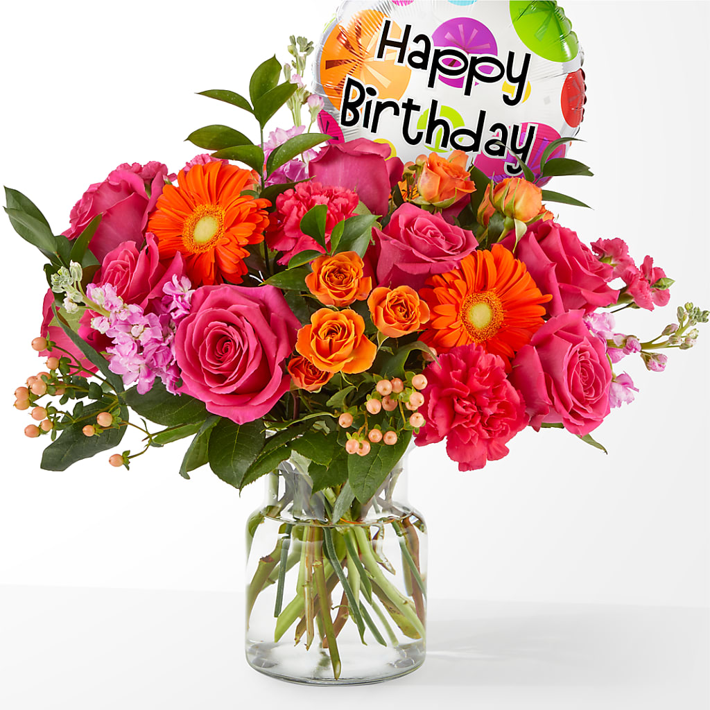Fiesta Bouquet with Birthday Balloon – Willow Blooms Floral, Marlin TX