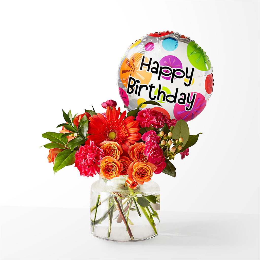 Fiesta Bouquet with Birthday Balloon – Willow Blooms Floral, Marlin TX