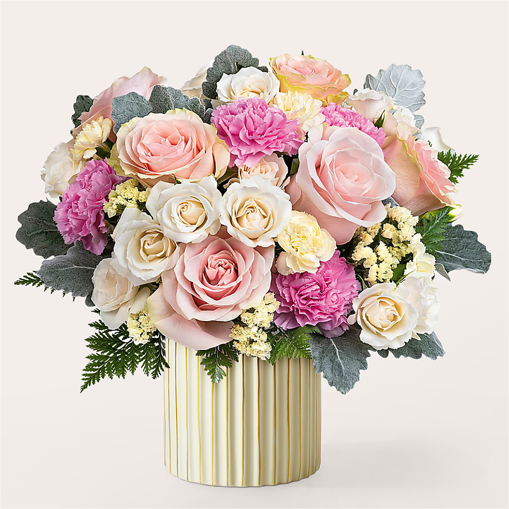 Blissful Moments Bouquet with Ivory Vase – Willow Blooms Floral, Marlin TX