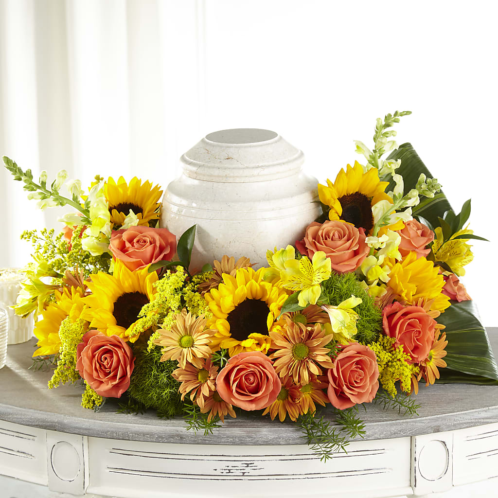 Faithful Sunflower Cremation Adornment – Willow Blooms Floral, Marlin TX