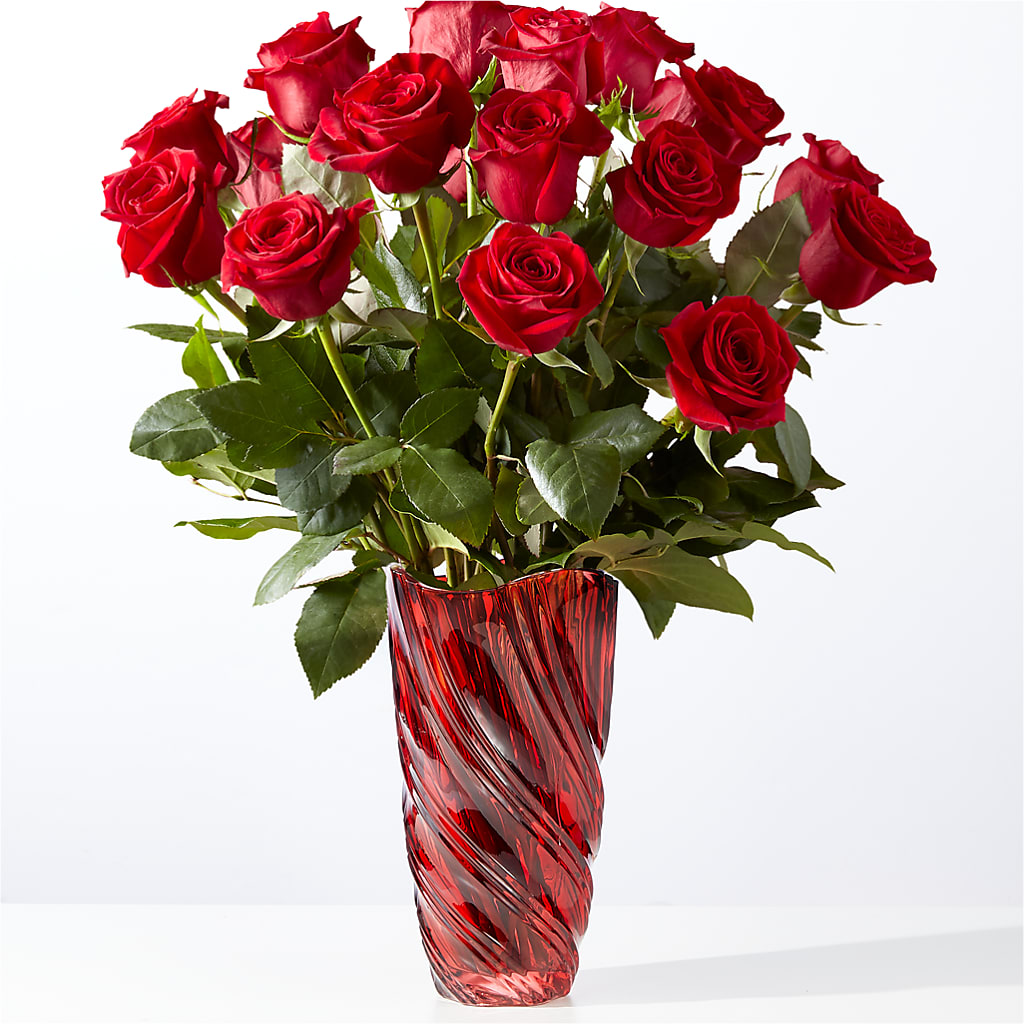 Classic Love Red Rose Bouquet with Luxe Swirl Vase – Willow Blooms Floral, Marlin TX