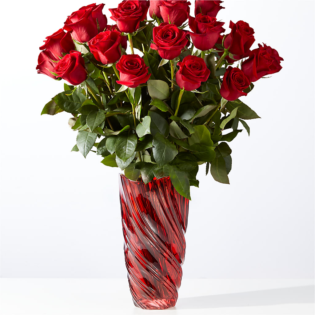 Classic Love Red Rose Bouquet with Luxe Swirl Vase – Willow Blooms Floral, Marlin TX