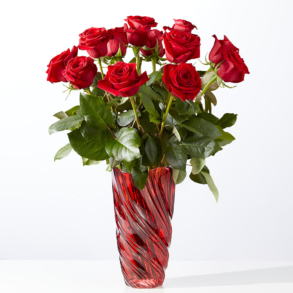 Classic Love Red Rose Bouquet with Luxe Swirl Vase – Willow Blooms Floral, Marlin TX