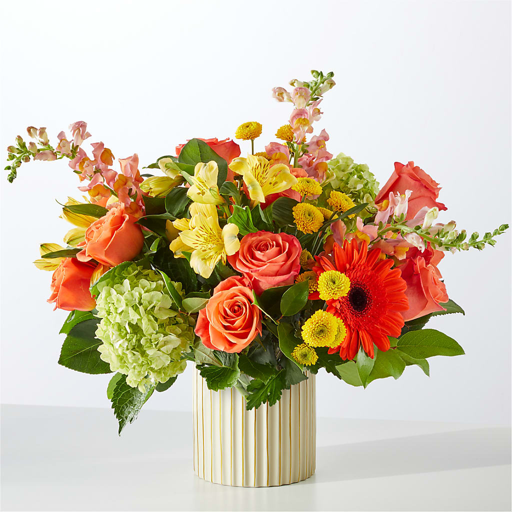 Autumn Sunshine Bouquet with Ivory Vase – Willow Blooms Floral, Marlin TX