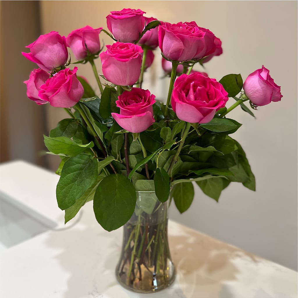 Long Stem Pink Rose Bouquet –  Willow Blooms Floral, Marlin TX