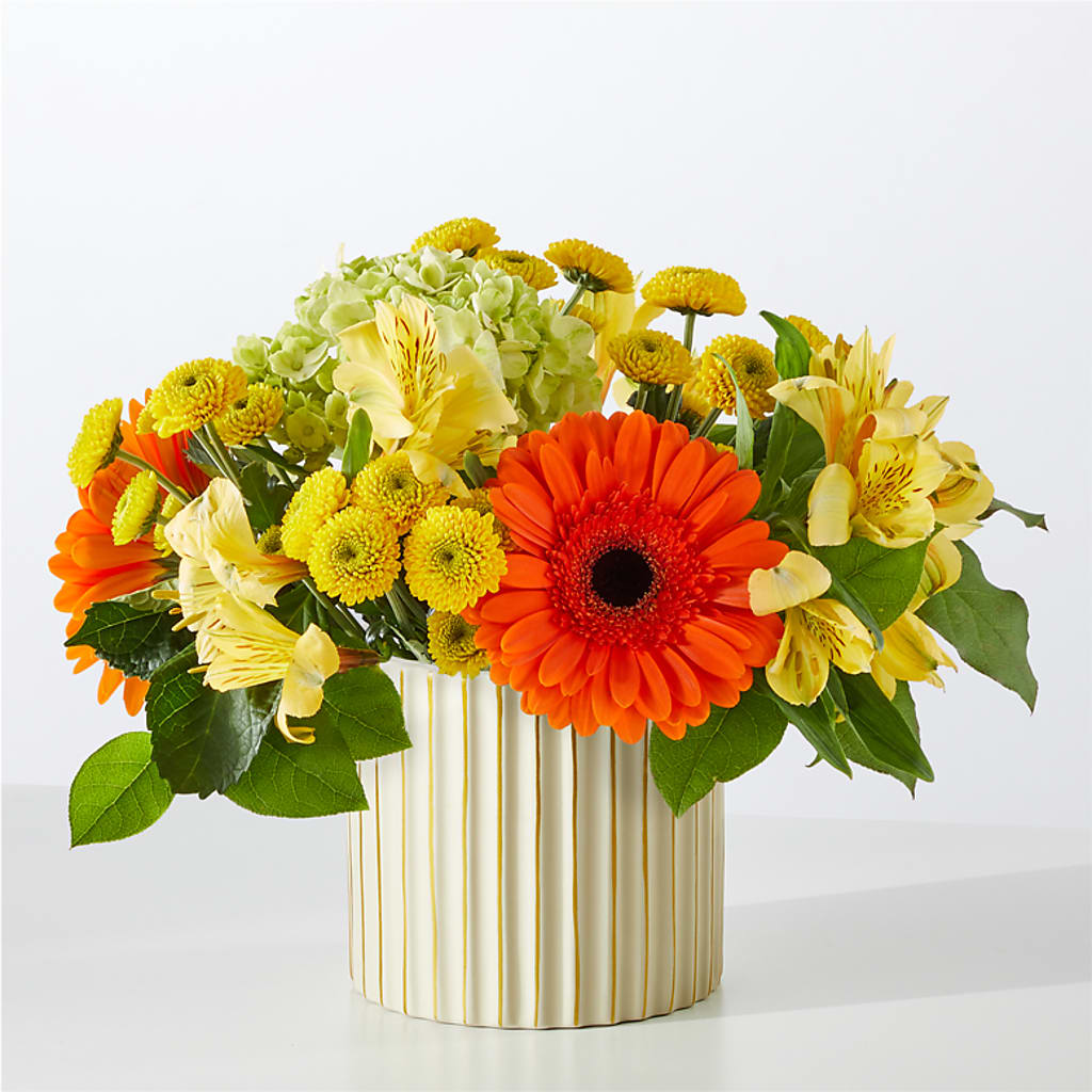 Autumn Sunshine Bouquet with Ivory Vase –  Willow Blooms Floral, Marlin TX